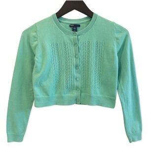 Gap Kids Cardigan Sweater‎ Girls XL Mint Green Cropped Cardigan Sweater Preppy